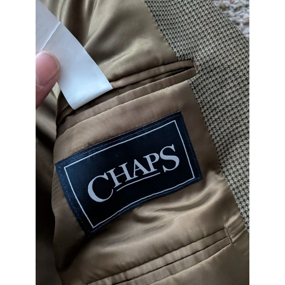 Chaps Blazer Mens 46R Brown Herringbone Sport Coat Suit Jacket